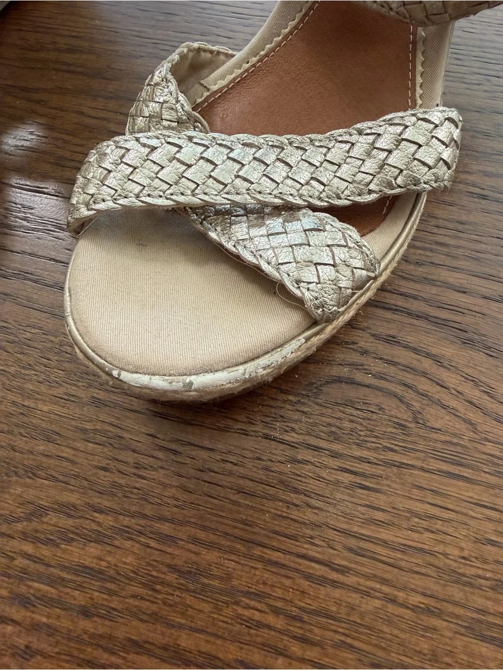 Sperry Women's Light Tan and Gold Braided Slingback Wedge Sandals
